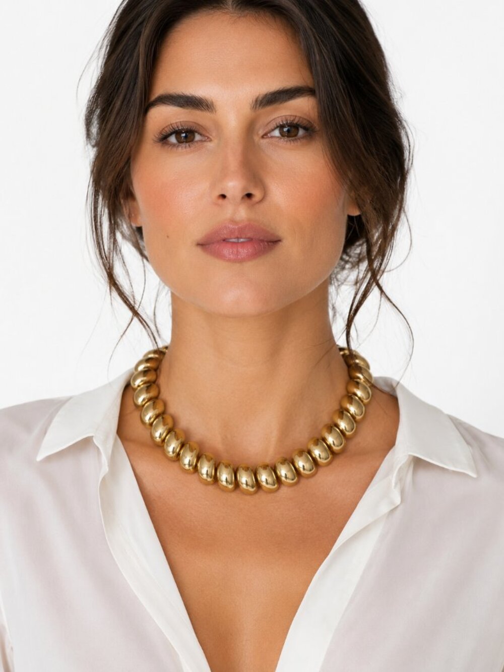 Vintage Gold Tone Puffy Link Necklace | Statement Collar Necklace | Chunky 80s
